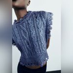 ZARA  Metallic Blue Wool blend Cable Knit Frayed Sleeveless Crop Top size s Photo 1