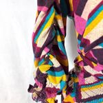 Vintage deep vneck colorful abstract print smocked peplum sweater top medium Photo 3