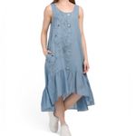 CRISTINA VERGANI Linen Tiered Sleeveless Button Front Midi Dress Salmon Medium Pink Photo 9