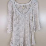Black Sheep Ivory Boho Crochet Lace 3/4 Bell Sleeve Suede Trim Sweater Large Photo 0