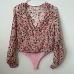 Cami NYC  The Hope Floral Pink Silk Bodysuit in Geranium Size: XS Photo 1