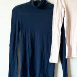 J.Crew Womens Bundle Lot (2) Turtleneck Cotton Long Sleeve Shirts Navy Pink XS Photo 0