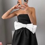 ZARA Black Jacquard Dress With Contrast Bow Party Cocktail Night Out Mini Photo 0