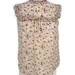 Monteau Floral Ruffle Sleeveless Blouse Size Small Ivory Yellow Pink Photo 0