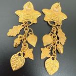 Vintage 80s CASUAL CORNER Goldtone Autumn Fall Leaves Acorns Dangle Earrings 25g Gold Photo 6