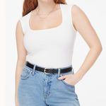 NWT J.Crew Factory Cap Sleeve Stretch Cotton Blend Square Neck Tank Top Small White Photo 0