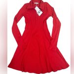 ZARA Red Ribbed knit Long Sleeve polo mini skater Dress Photo 0
