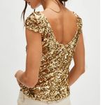Free People #75 NWT Late Last Night Tee in Gold Combo Photo 1