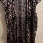 BCBGMAXAZRIA  Sheer Black Boho Intricate Floral Print Kimono With Cap Sleeves; OS Photo 0