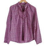 L.L.Bean Ruffle Trim Floral Button Down Shirt in Pink White 100% Cotton, Medium Pink Photo 0