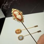 Lapel Stick Pin Gold Tone 1 Avon Lot Of 3 Cameo Lady Face, White Faux Opal Photo 12