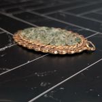 Vintage Pendant Very Large Statement Green & Antique Gold Tone Oval Photo 3