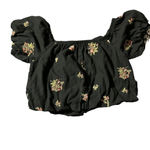American Eagle  Outfitters women's small cropped black embroidered floral top Photo 1
