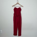 Red Strapless Jumpsuit with‎ Belt and Pockets Photo 4