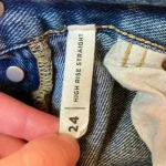 PacSun  distressed high rise straight button front blue jeans in size 24 Photo 5