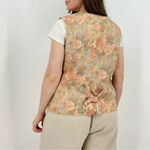 vintage dreamy cottagecore button down vest floral striped peach pink Orange Size M Photo 3
