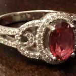 Oval Garnet CZ &White Topaz CZ 925 Ring size 6 3/4 Photo 3
