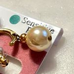 Claire's Vintage Gold tone Hoops with Pearl Earrings | Nickel Free Photo 2