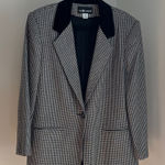 Sag Harbor Vintage Black and White Houndstooth Blazer with Velvet Collar Sz 14 Photo 0