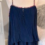 Signature 8 Feminine Navy Blue Gauzy Criss Cross Open Back Top Photo 4