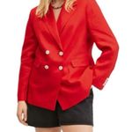 Mango Double-Breasted Linen Cotton Suit Blazer Pants Set Red oversized Sz 1XL Photo 0