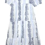 ZARA  Floral Tiered Eyelet Lace Maxi Dress Medium White Blue Cottagecore Prairie Photo 14