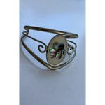 Vintage Alpaca Mexico Silver Purple Abalone Flower Inlay Hinged Cuff Bracelet 6” Photo 8