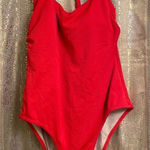 Shade & Shore  cherry red ribbed asymmetrical one piece swimsuit XL NWT Photo 0