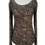 C. OLIVER Women S ANIMAL SILVER BEADED EMBELLISHED COLD SHOULDER CUT OUT TOP Y2K Black Photo 0