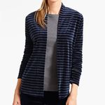 Talbots Striped Cardigan Sweater Medium Blue Velour Velvet Prep Mature Old Money Photo 1