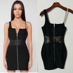 Maniere De Voir Women Black Cut Out Chained Full Front Zipper Mini Dress Sz 4 Photo 1
