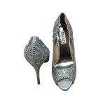Badgley Mischka Badgley Mishka Whitney rhinestone peep toe slim stiletto women’s 8 silver heels Photo 5