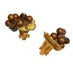 Vintage Cluster Faux Chocolate Color Pearl AB Diamond Cut Beads Earrings Leaves Photo 6