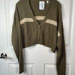 Collusion Olive Green Striped Cropped Cardigan Sweater Size 10 Photo 0