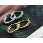 Boutique Unisex Turquoise White Gold Sterling Silver Hoop Earrings, 9mm‎ Photo 8