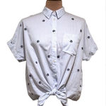 Madewell blue/white striped peace sign print tie front button up sz XS Photo 0