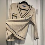 Harvest Size L Oatmeal Long Sleeve V Neck Gold Button Front Cardigan Black Trim Size L Photo 8