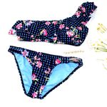 NWT Gingham & Floral Printed One Shoulder Bikini Blue Photo 5