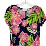 Ivy Road Black Pink Green Short Sleeve Floral Hibiscus Shirt Dress Blue Size M Photo 1