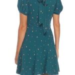 Free People NWT Abbie Tie Neck Puff Sleeve Reversible Mini Dress in Green Combo Photo 2