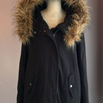 INC black jersey knit hooded jacket sherpa lined removable faux fur collar Size M Photo 0