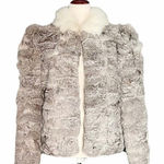 Vintage 80s Rabbit Fur Fox Tail Short Jacket Coat Made in Hong Kong Size Medium Gray Photo 0