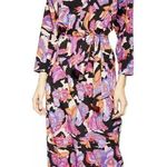 Topshop Deep V-Neck Floral Open Back Batwing Sleeve MIDI Dress Size 8 Photo 0