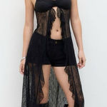 Cider NWT  LACE SWEETHEART SEE-THROUGH SPLIT RUFFLE HEM MAXI DRESS Photo 0