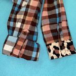 ASVIVID Plaid Tunic button up roll tab long sleeves leopard print accents size L Blue Size L Photo 3