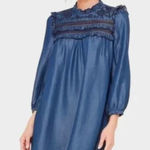 Kate Spade Dress Womens XS Denim Broome Street Embroidered Indigo Boho Ruffle Blue Photo 0