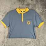 Urban Outfitters  Shirt Women Large Blue Yellow Crochet Flower Crop Casual Hippie Photo 2