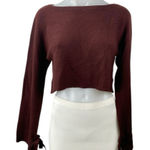 Aritzia Wilfred 100% Merino Wool Brown Knit Long Sleeve Crop Sweater Top Sz XXS Photo 0