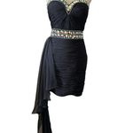 Jolene Chiffon Strapless Jeweled Chiffon‎ Tail Ruched Cocktail Dress Sz 6 $390 Black Photo 11