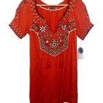 Abercrombie & Fitch  Orange Short Sleeve Embroidered Boho Mini Dress Women Size S Photo 0